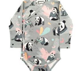 Hebe Wickelbody mit Pandas, grau, Print