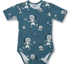 Baby Body Weltraumforscher Blau Bio-Baumwolle kurzarm